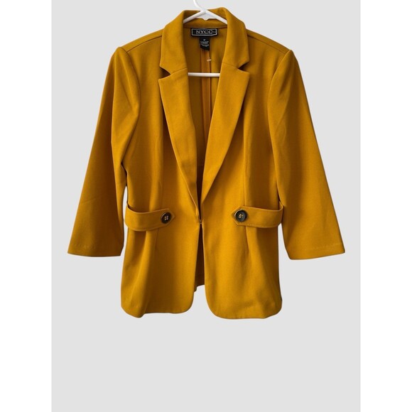 NYCC Mustard Yellow Blazer Jacket Women’s Medium Shoulder Pads Hook Closure NWT - Picture 1 of 8